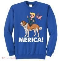 Trump Merica Riding A Saint Bernard Dog Patriotic 4th July Cute Gift Sweatshirt thumb 0