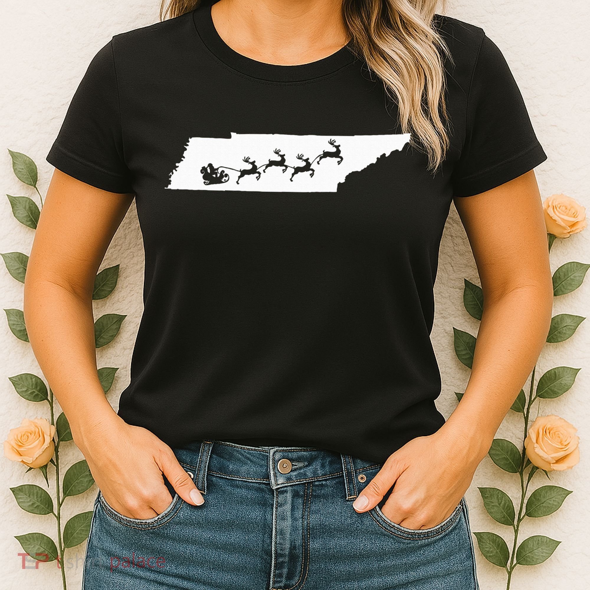 Tennessee Map Santa Christmas Reindeer Xmas Women's T-Shirt