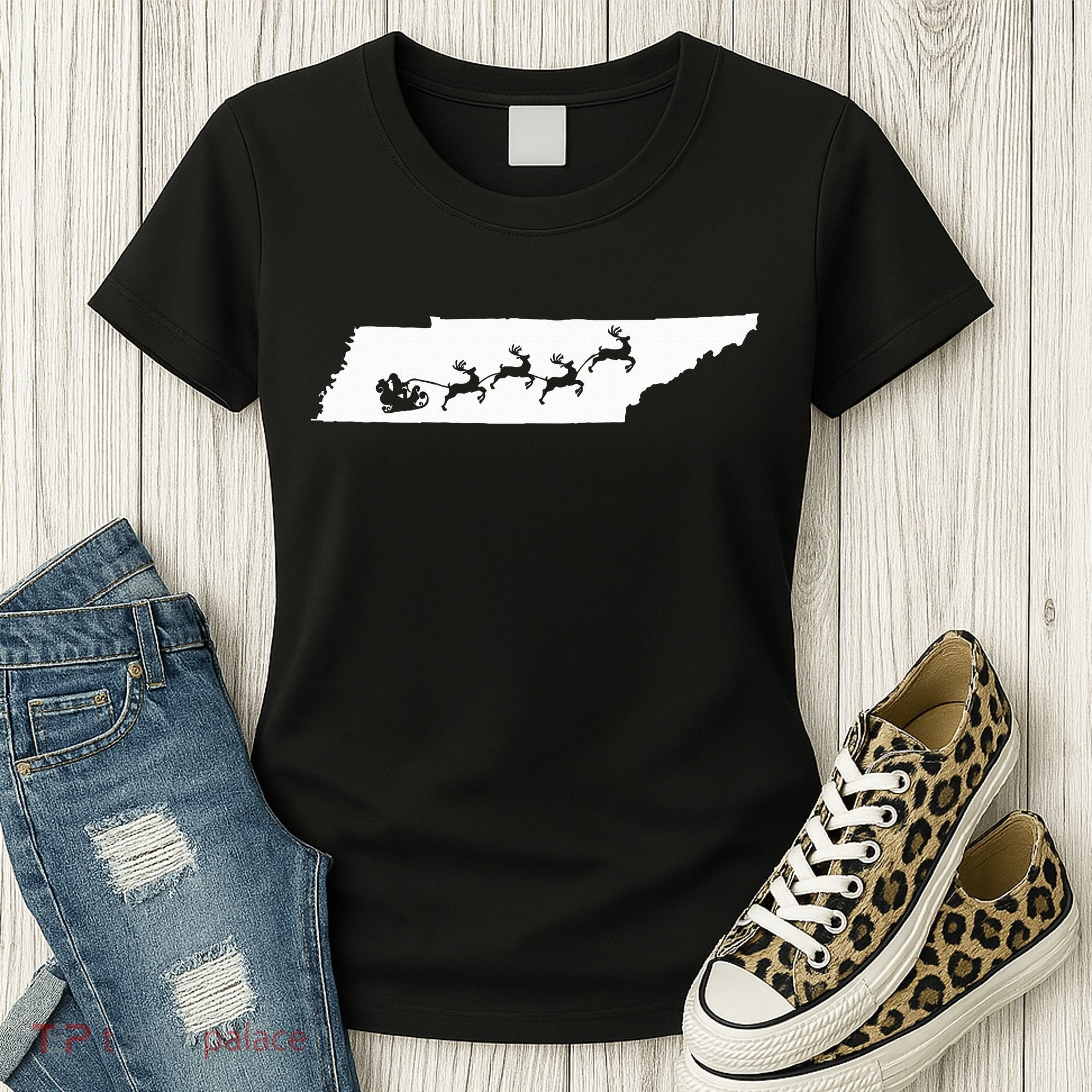 Tennessee Map Santa Christmas Reindeer Xmas Women's T-Shirt