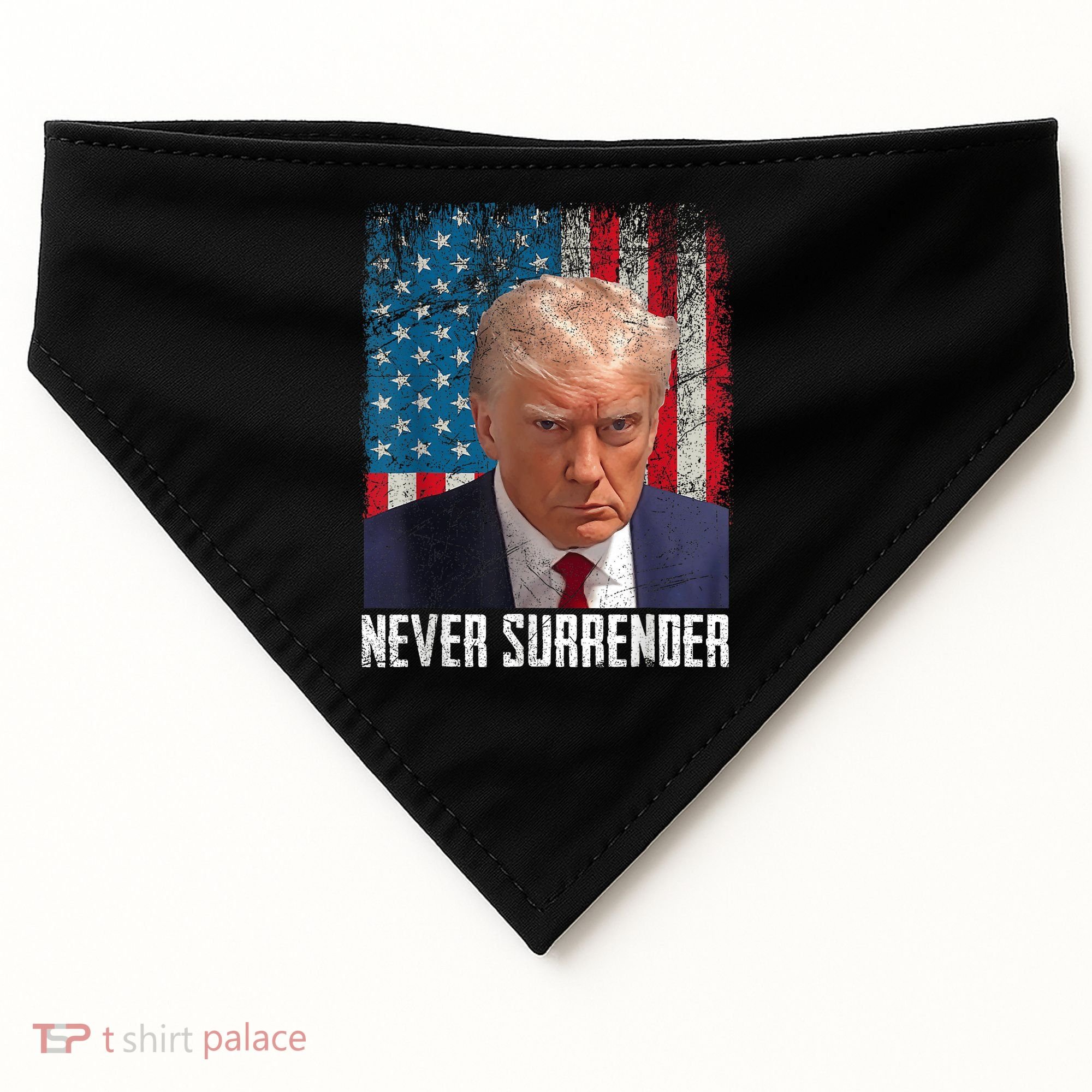 Trump Mug Shot Donald Trump Mug Shot Never Surrender USA-Made Doggie Bandana