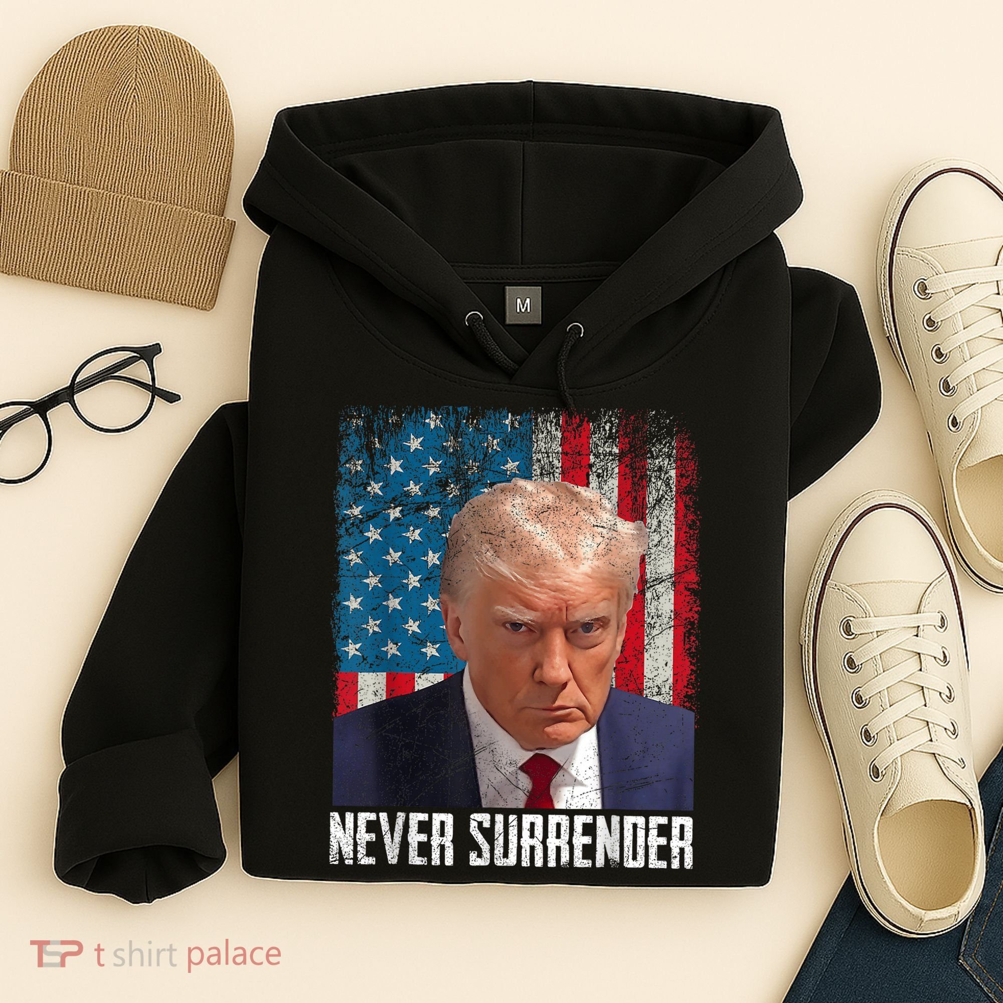 Trump Mug Shot Donald Trump Mug Shot Never Surrender Hoodie