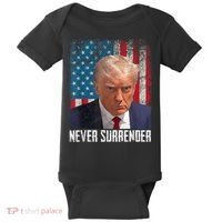 Trump Mug Shot Donald Trump Mug Shot Never Surrender Baby Bodysuit thumb 0
