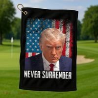Trump Mug Shot Donald Trump Mug Shot Never Surrender Golf Towel thumb 1