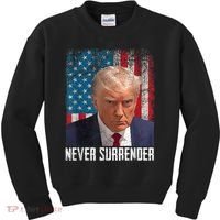 Trump Mug Shot Donald Trump Mug Shot Never Surrender Kids Sweatshirt thumb 0
