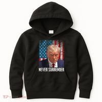 Trump Mug Shot Donald Trump Mug Shot Never Surrender Kids Hoodie thumb 0