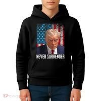 Trump Mug Shot Donald Trump Mug Shot Never Surrender Kids Hoodie thumb 4