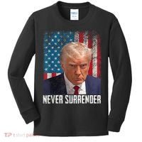 Trump Mug Shot Donald Trump Mug Shot Never Surrender Kids Long Sleeve Shirt thumb 0