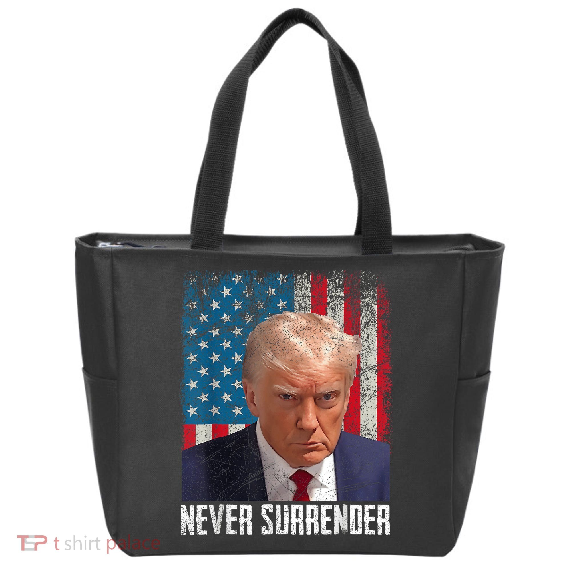 Trump Mug Shot Donald Trump Mug Shot Never Surrender Tote Bag