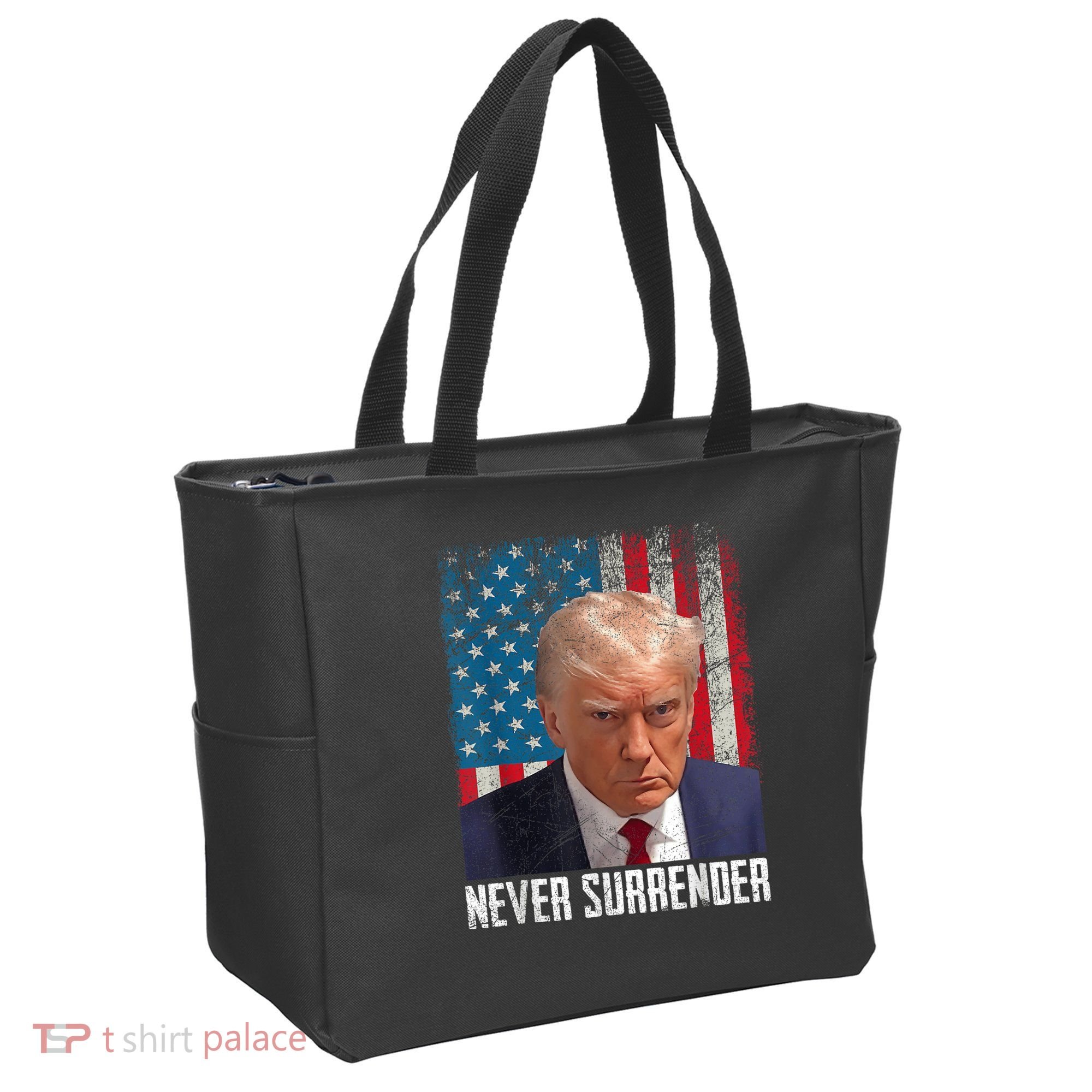 Trump Mug Shot Donald Trump Mug Shot Never Surrender Tote Bag