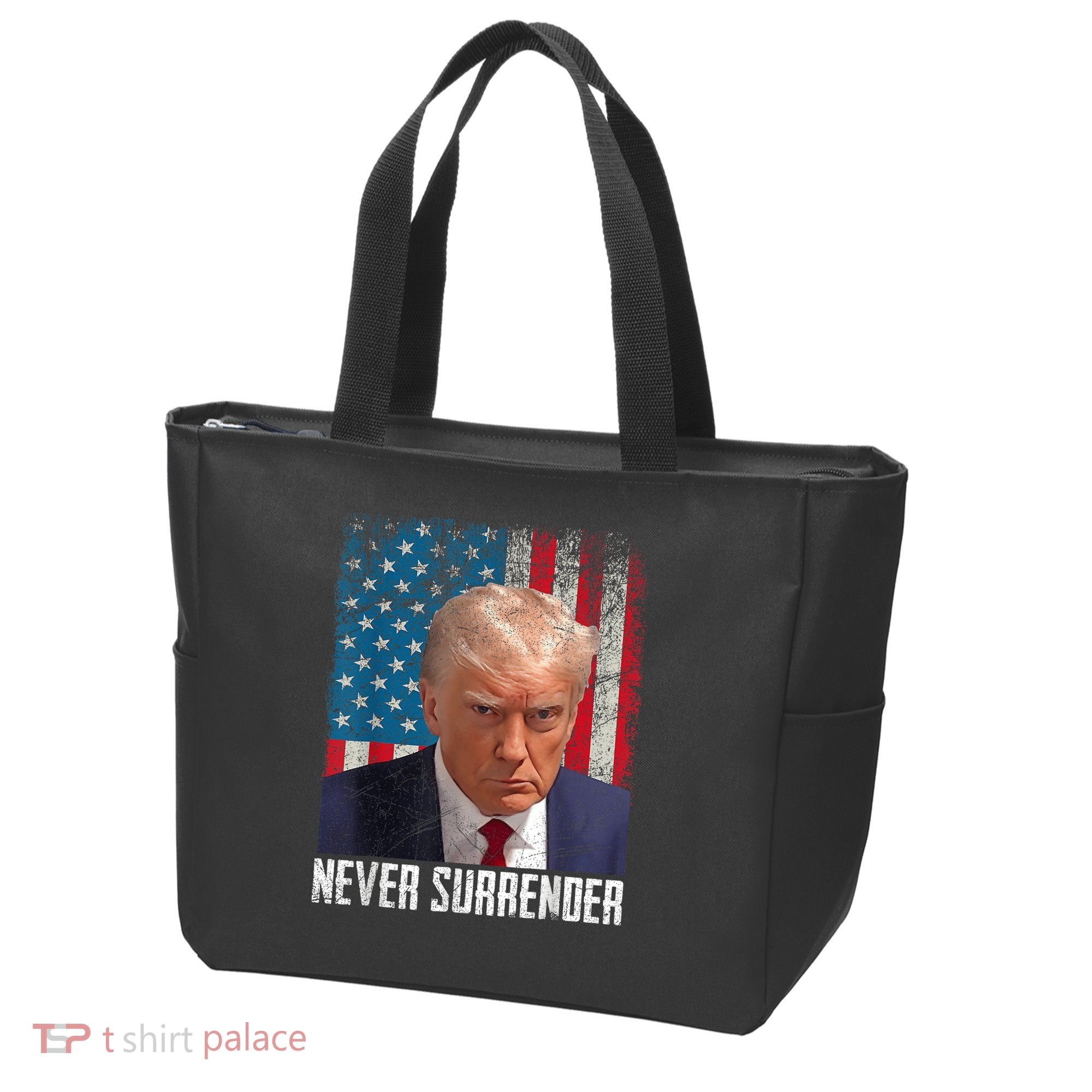 Trump Mug Shot Donald Trump Mug Shot Never Surrender Tote Bag