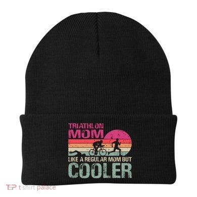 Triathlon Mom Swim Bike Run Mom Vintage Mother Triathletes Gift Beanie