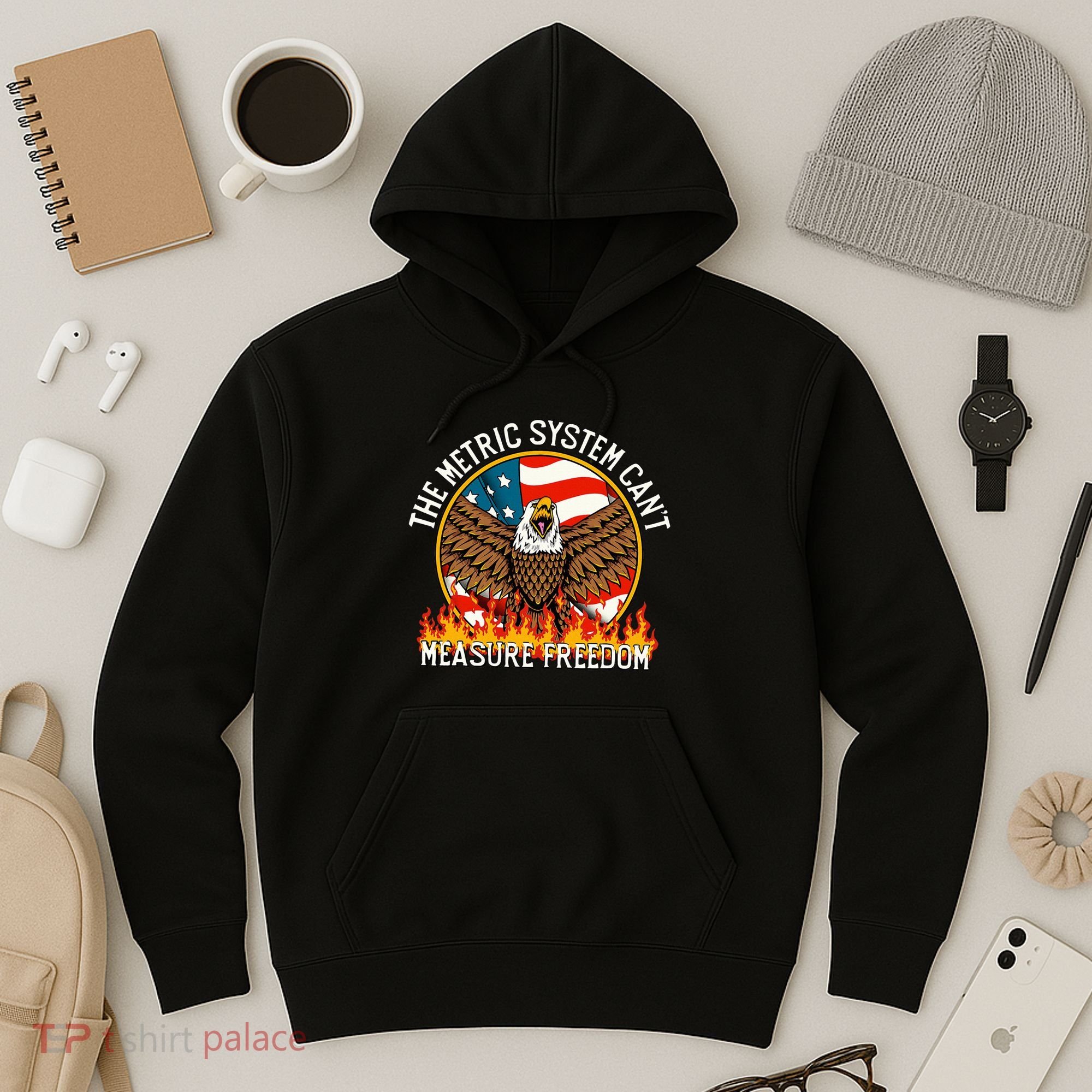 The Metric System CanT Measure Freedom Eagle Usa Flag Meme Hoodie