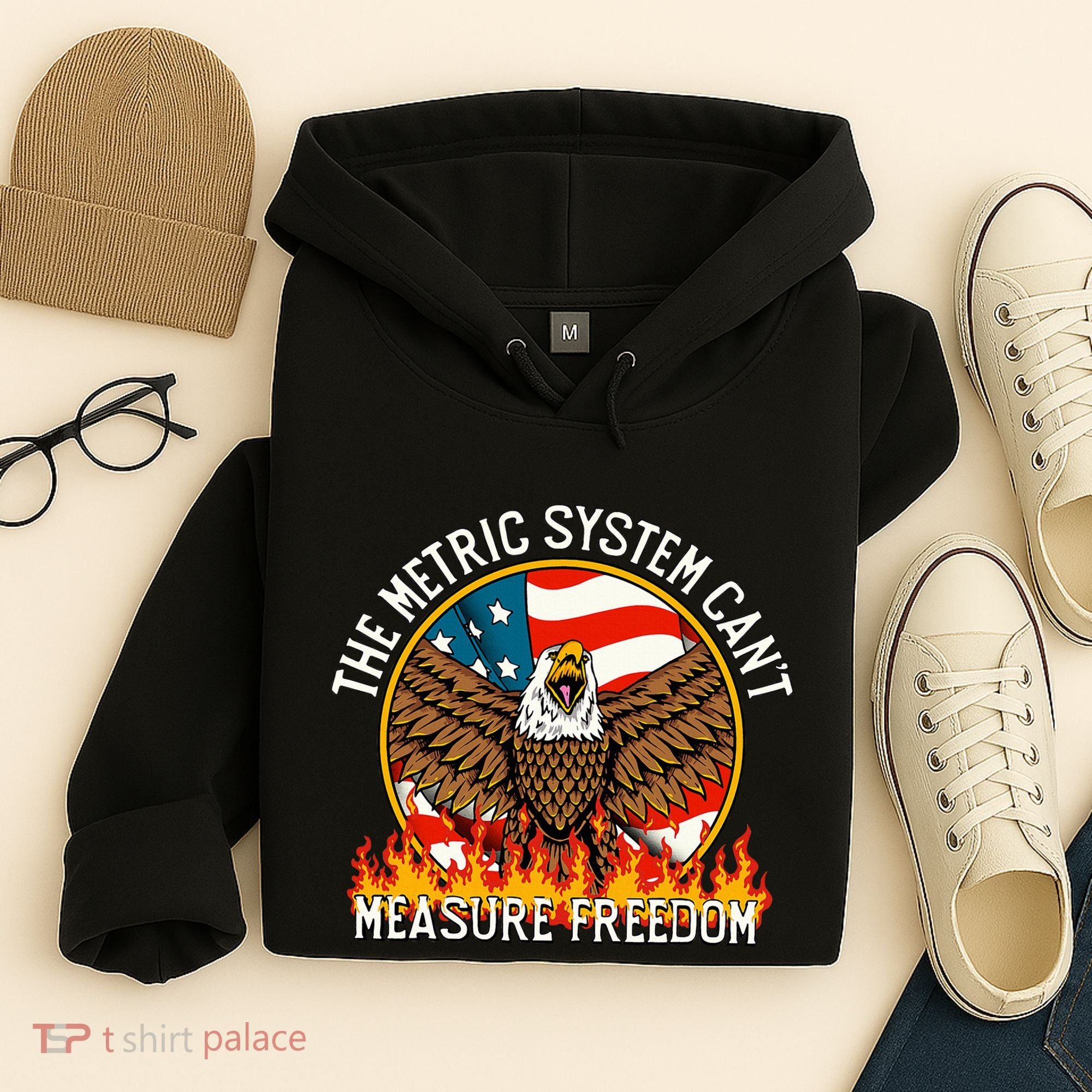 The Metric System CanT Measure Freedom Eagle Usa Flag Meme Hoodie