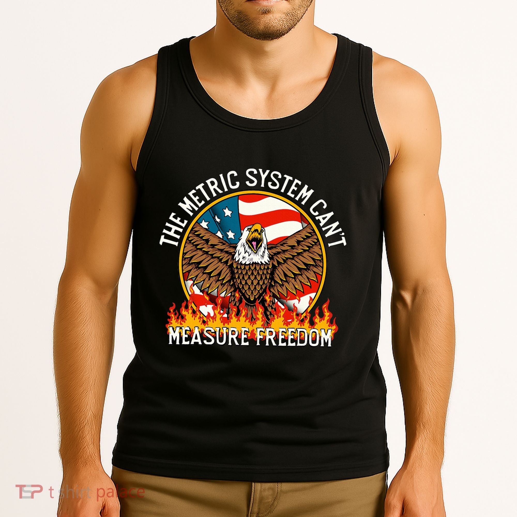 The Metric System CanT Measure Freedom Eagle Usa Flag Meme Tank Top