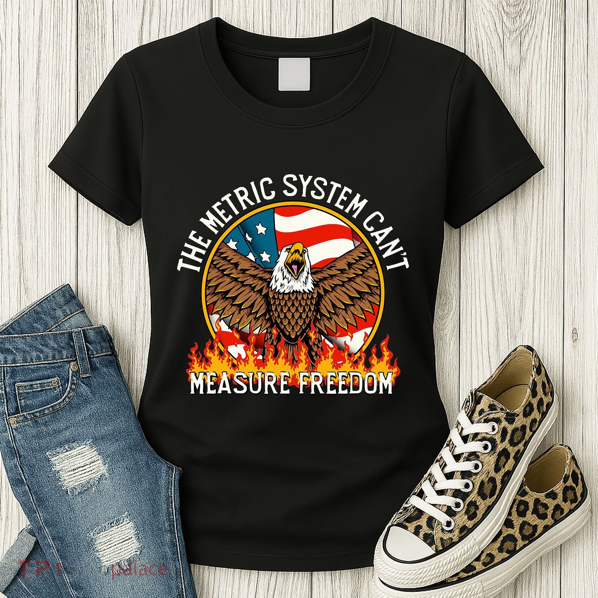 The Metric System CanT Measure Freedom Eagle Usa Flag Meme Women's T-Shirt