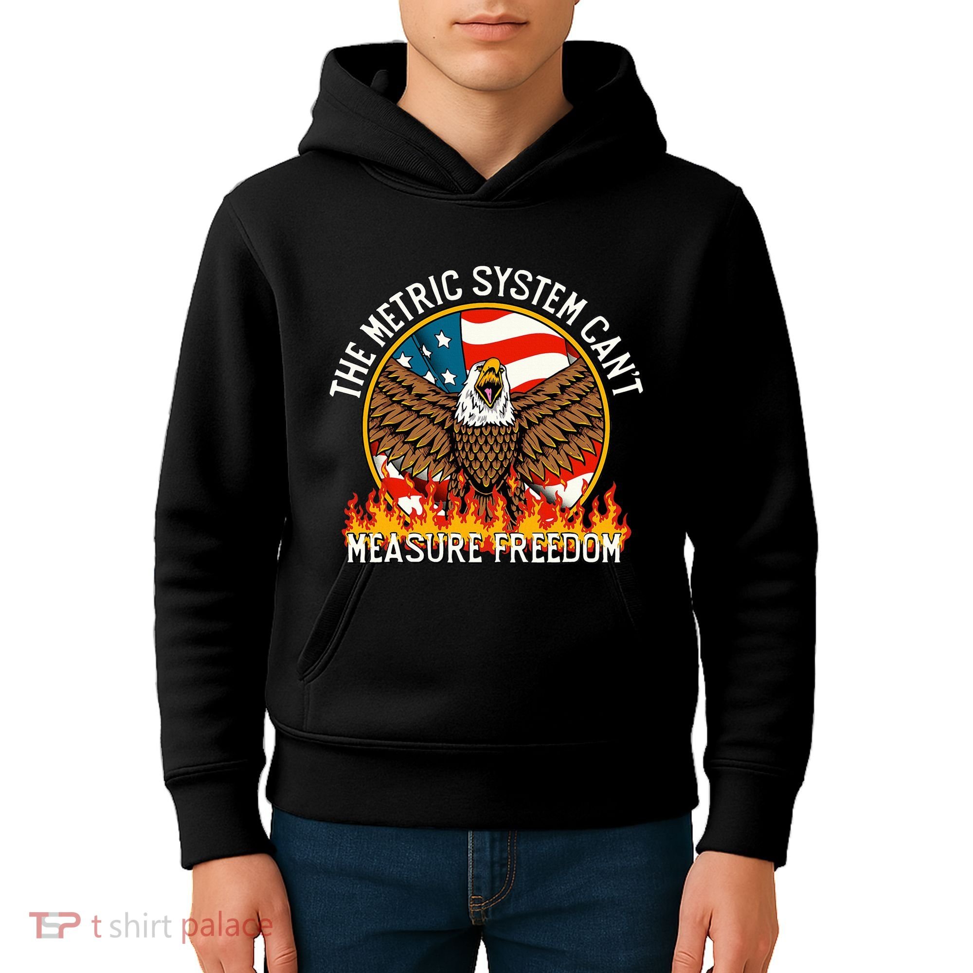The Metric System CanT Measure Freedom Eagle Usa Flag Meme Kids Hoodie