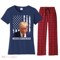 Trump Mug Shot Donald Trump Mug Shot Never Surrender Women's Flannel Pajama Set thumb 0