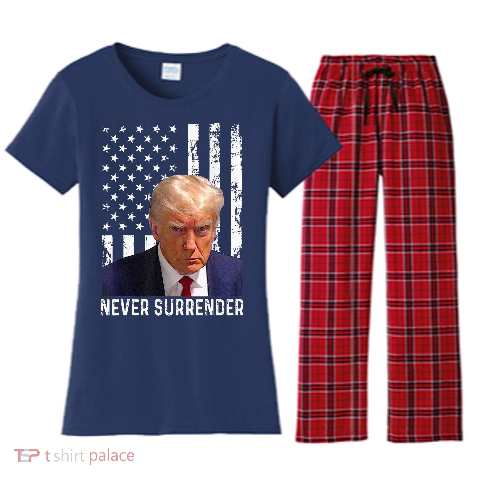 Trump Mug Shot Donald Trump Mug Shot Never Surrender Women's Flannel Pajama Set