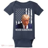 Trump Mug Shot Donald Trump Mug Shot Never Surrender Baby Bodysuit thumb 0