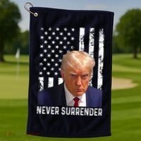 Trump Mug Shot Donald Trump Mug Shot Never Surrender Golf Towel thumb 1