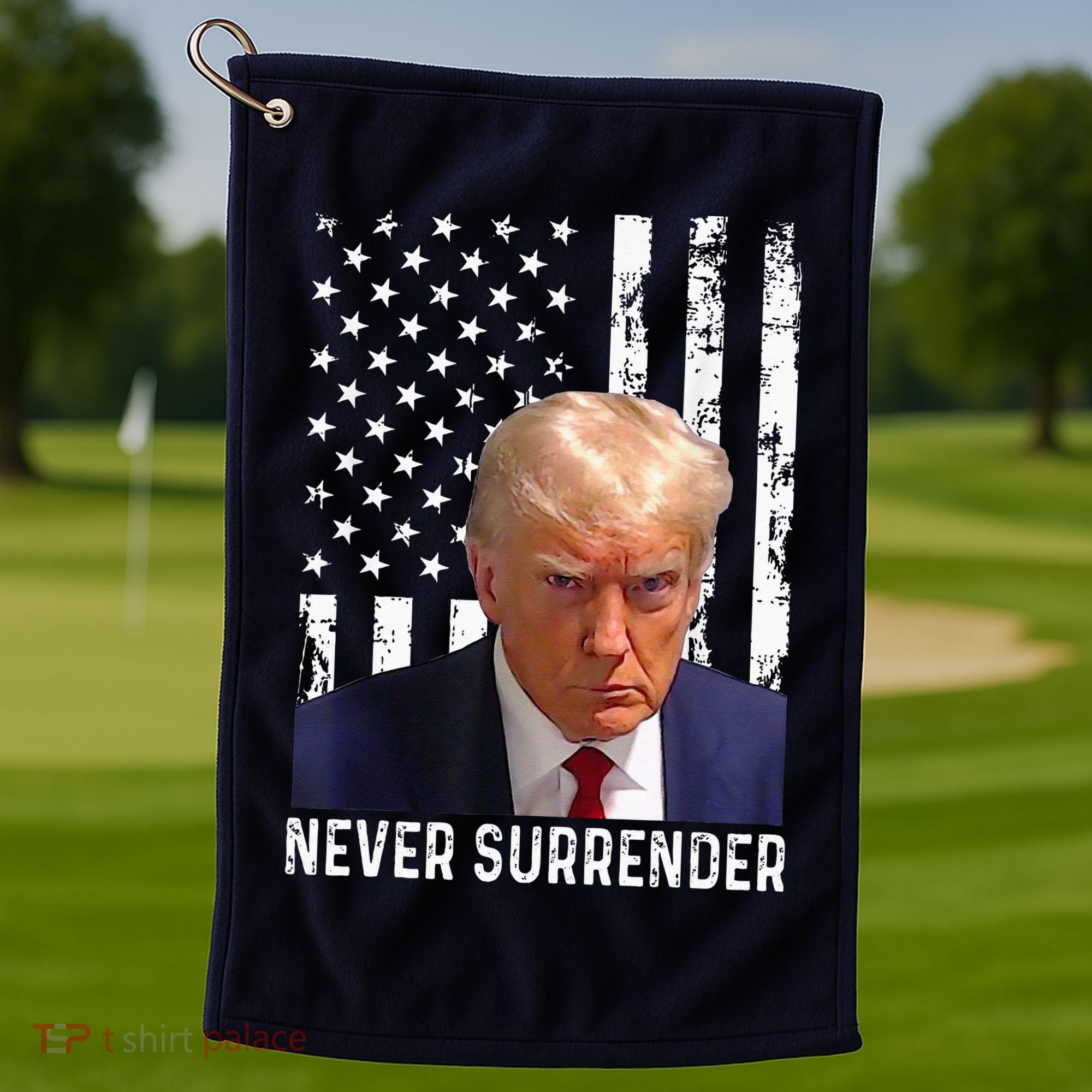 Trump Mug Shot Donald Trump Mug Shot Never Surrender Golf Towel