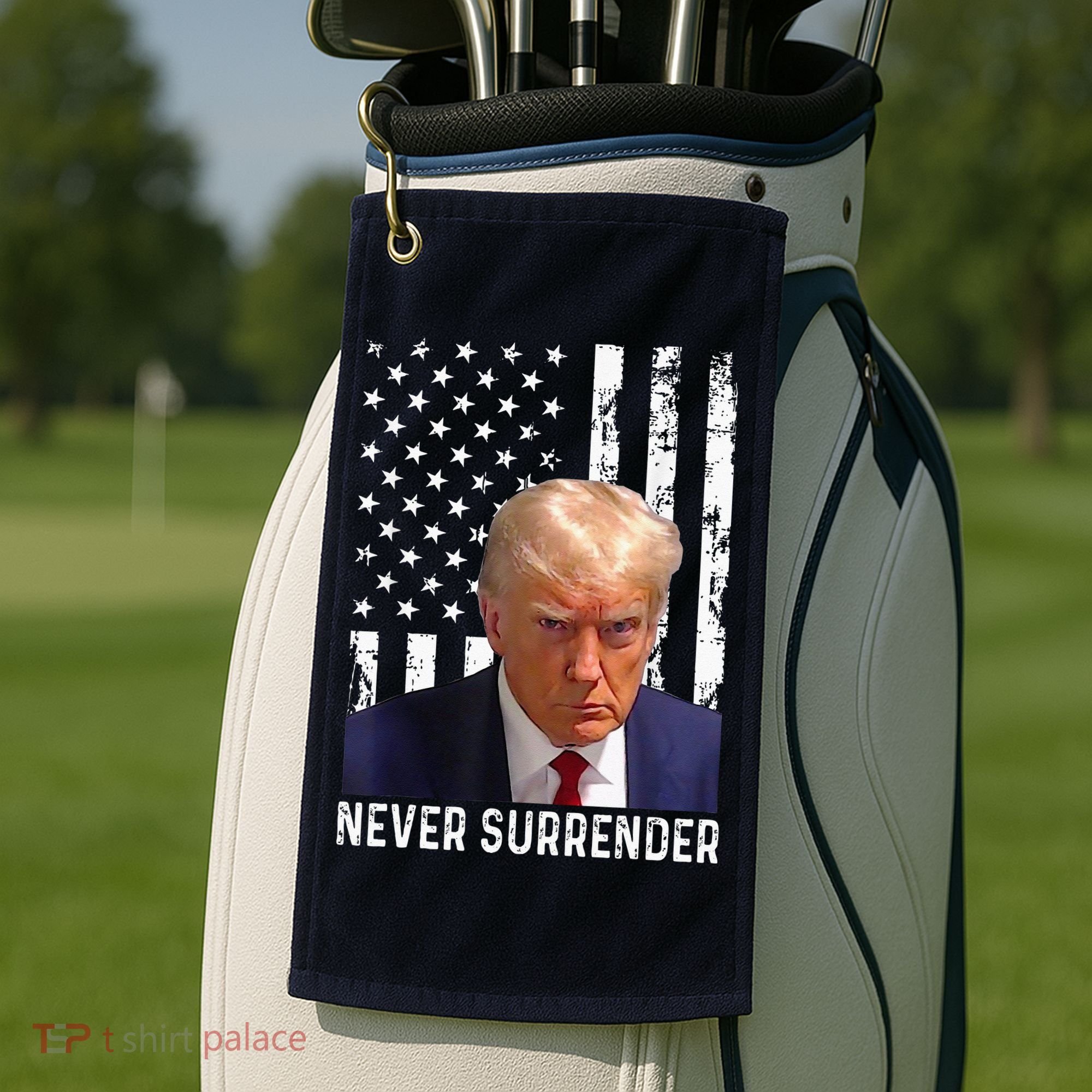 Trump Mug Shot Donald Trump Mug Shot Never Surrender Golf Towel