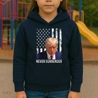 Trump Mug Shot Donald Trump Mug Shot Never Surrender Kids Hoodie thumb 3