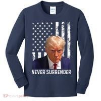 Trump Mug Shot Donald Trump Mug Shot Never Surrender Kids Long Sleeve Shirt thumb 0