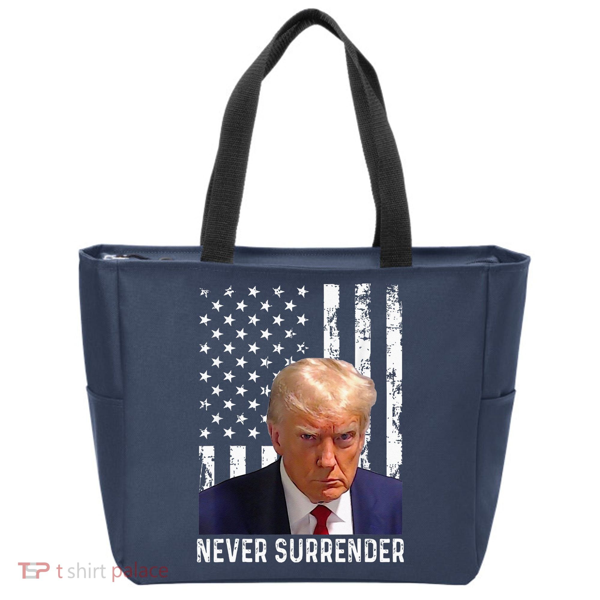 Trump Mug Shot Donald Trump Mug Shot Never Surrender Tote Bag
