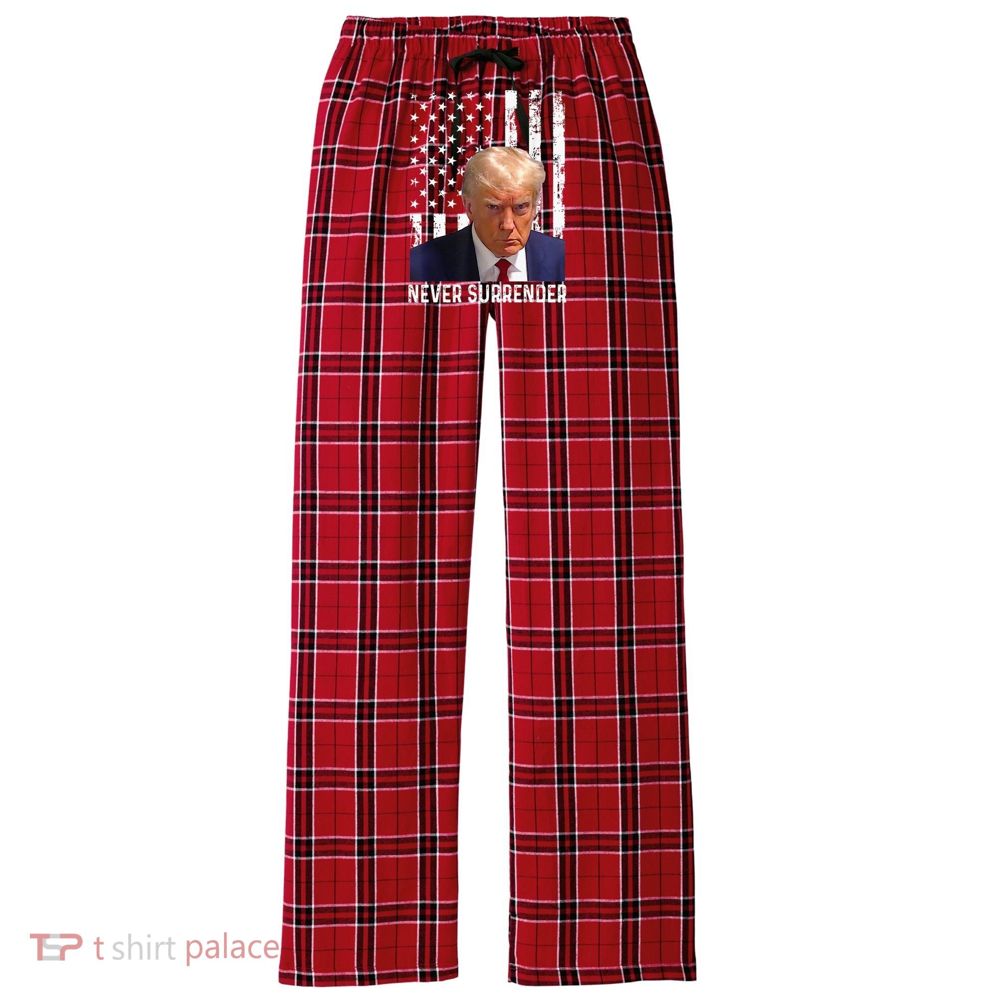 Trump Mug Shot Donald Trump Mug Shot Never Surrender Women's Flannel Plaid Pajama Pants