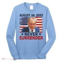 Trump Mug Shot Donald Trump Mug Shot Never Surrender America Flag Long Sleeve Shirt thumb 0