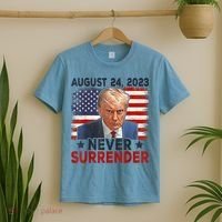 Trump Mug Shot Donald Trump Mug Shot Never Surrender America Flag T-Shirt thumb 2