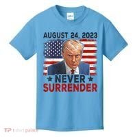 Trump Mug Shot Donald Trump Mug Shot Never Surrender America Flag Kids T-Shirt thumb 0