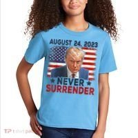 Trump Mug Shot Donald Trump Mug Shot Never Surrender America Flag Kids T-Shirt thumb 2
