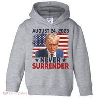 Trump Mug Shot Donald Trump Mug Shot Never Surrender America Flag Toddler Hoodie thumb 0