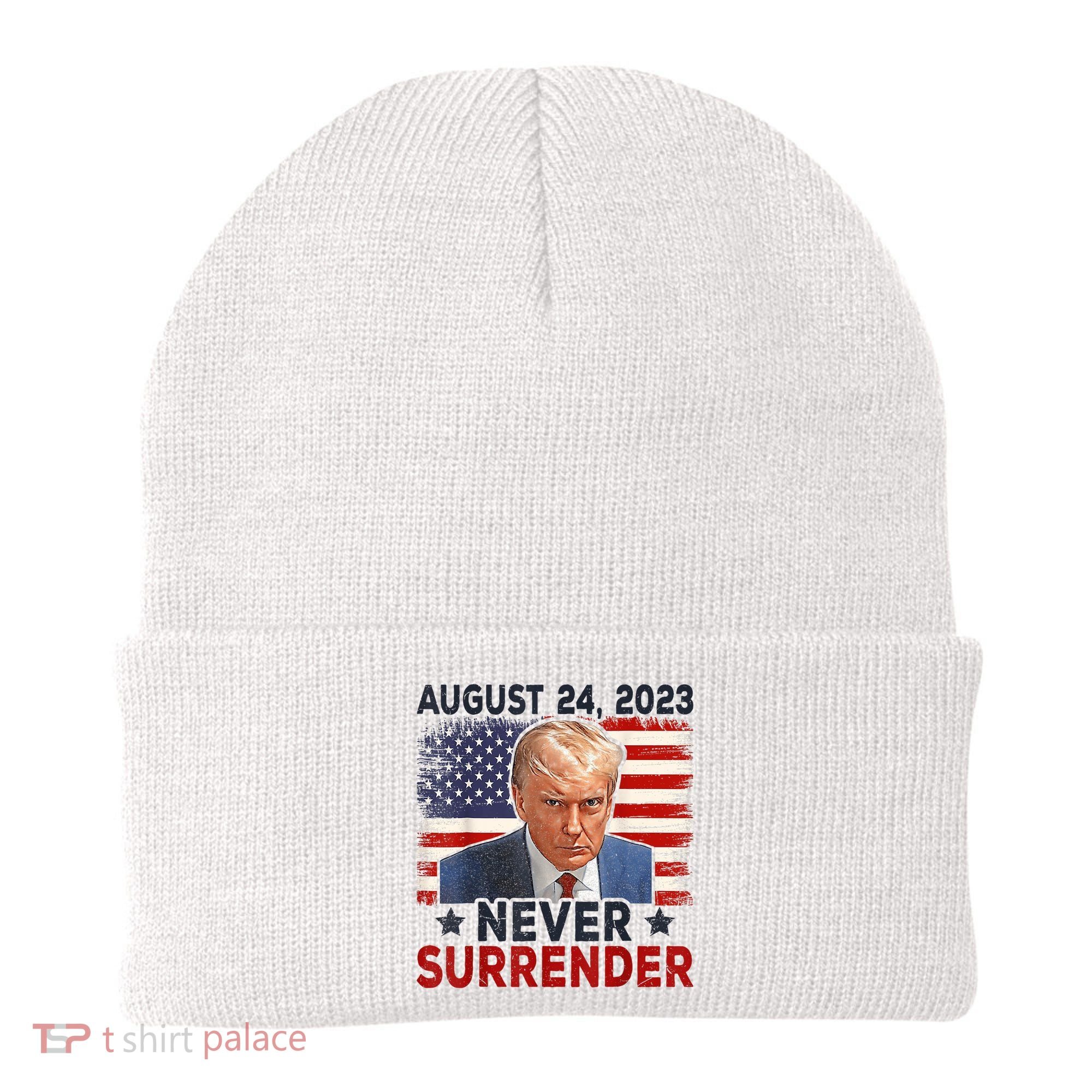 Trump Mug Shot Donald Trump Mug Shot Never Surrender America Flag Beanie