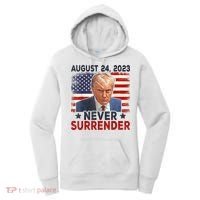 Trump Mug Shot Donald Trump Mug Shot Never Surrender America Flag Women's Hoodie thumb 0