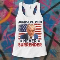 Trump Mug Shot Donald Trump Mug Shot Never Surrender America Flag Women's Tank Top thumb 3