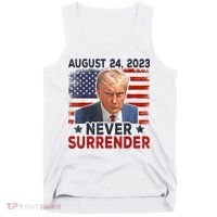 Trump Mug Shot Donald Trump Mug Shot Never Surrender America Flag Tank Top thumb 0