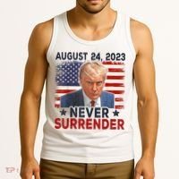 Trump Mug Shot Donald Trump Mug Shot Never Surrender America Flag Tank Top thumb 3