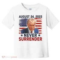 Trump Mug Shot Donald Trump Mug Shot Never Surrender America Flag Toddler T-Shirt thumb 0