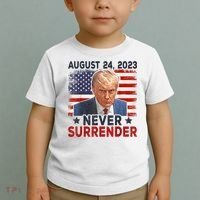 Trump Mug Shot Donald Trump Mug Shot Never Surrender America Flag Toddler T-Shirt thumb 2