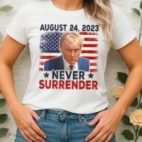 Trump Mug Shot Donald Trump Mug Shot Never Surrender America Flag Women's T-Shirt thumb 2