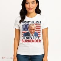 Trump Mug Shot Donald Trump Mug Shot Never Surrender America Flag Women's T-Shirt thumb 4