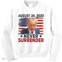 Trump Mug Shot Donald Trump Mug Shot Never Surrender America Flag Kids Sweatshirt thumb 0