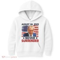Trump Mug Shot Donald Trump Mug Shot Never Surrender America Flag Kids Hoodie thumb 0