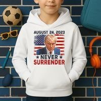 Trump Mug Shot Donald Trump Mug Shot Never Surrender America Flag Kids Hoodie thumb 2