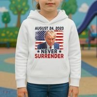 Trump Mug Shot Donald Trump Mug Shot Never Surrender America Flag Kids Hoodie thumb 3