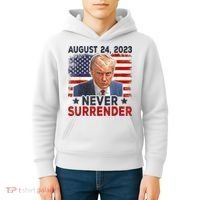 Trump Mug Shot Donald Trump Mug Shot Never Surrender America Flag Kids Hoodie thumb 4