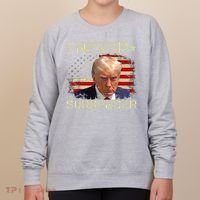 Trump Mug Shot Never Surrender Pro Trump American Flag Women's Sweatshirt thumb 0